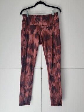 HeathYoga High Waisted Burgundy Printed Leggings with Pockets Size L